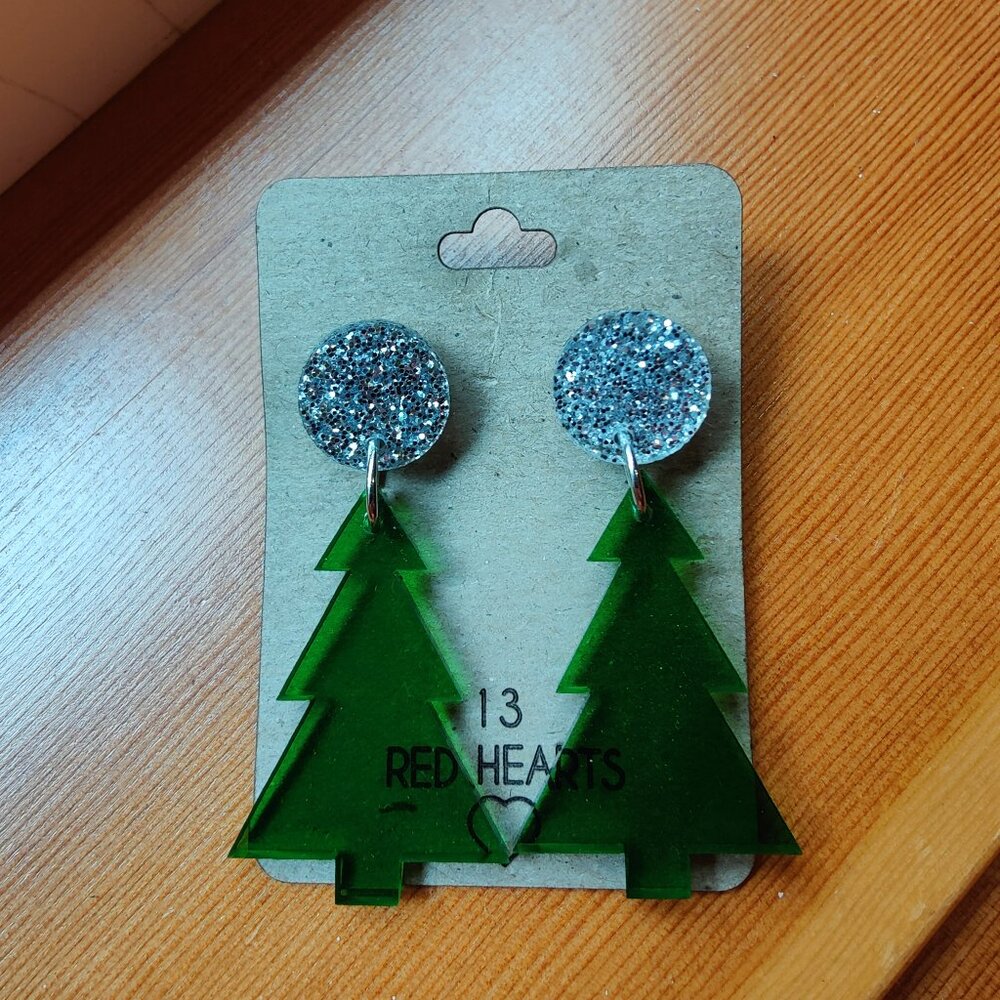 Tree earrings with silver glitter! PNW Inspired